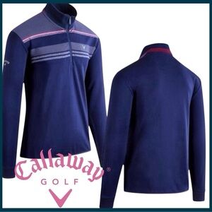Callaway Navy/Pink Stripe 1/4 Zip Pullover Sweater (S)